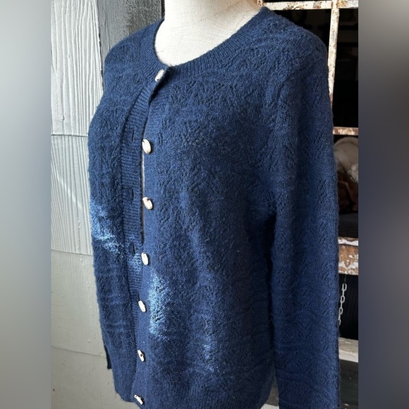 Croft & Barrow Pointelle Button-Front Cardigan Blue Black Size Small - Picture 3 of 6
